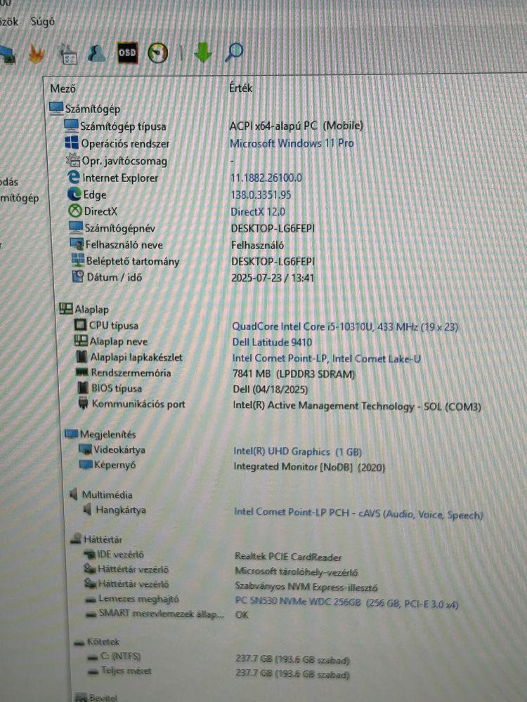 DELL Latitude 9410 14.0" FHD Érintőkijelzős 2in1, i5-10310U 1.70GHz 8GB/256GB NVME SSD, Win11 Pro