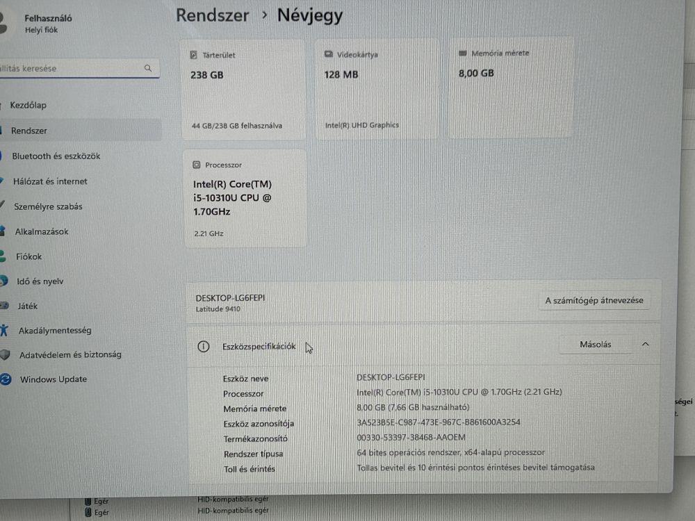 DELL Latitude 9410 14.0" FHD Érintőkijelzős 2in1, i5-10310U 1.70GHz 8GB/256GB NVME SSD, Win11 Pro