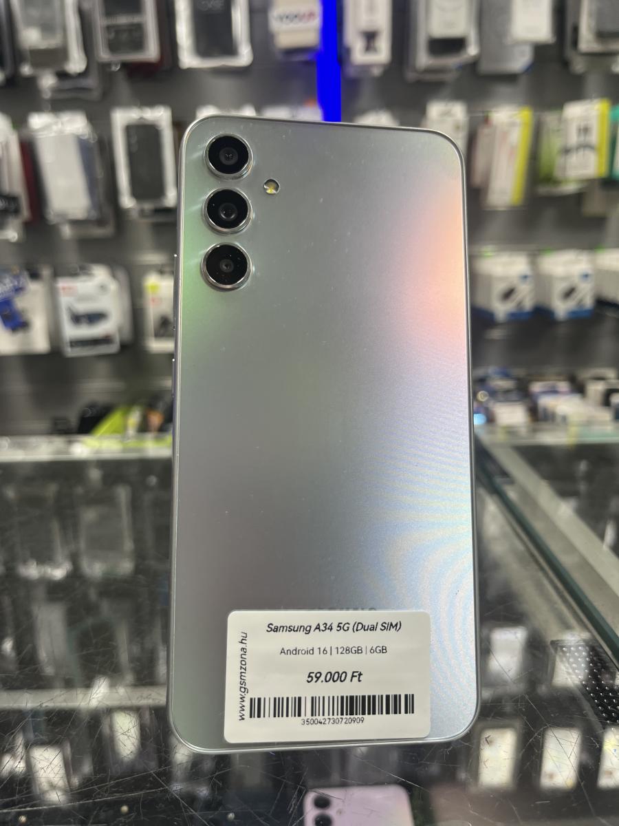 Samsung Galaxy A34 5G 128GB 6GB RAM Dual (A346B) Mobiltelefon, Zöldes Ezüst, Használt