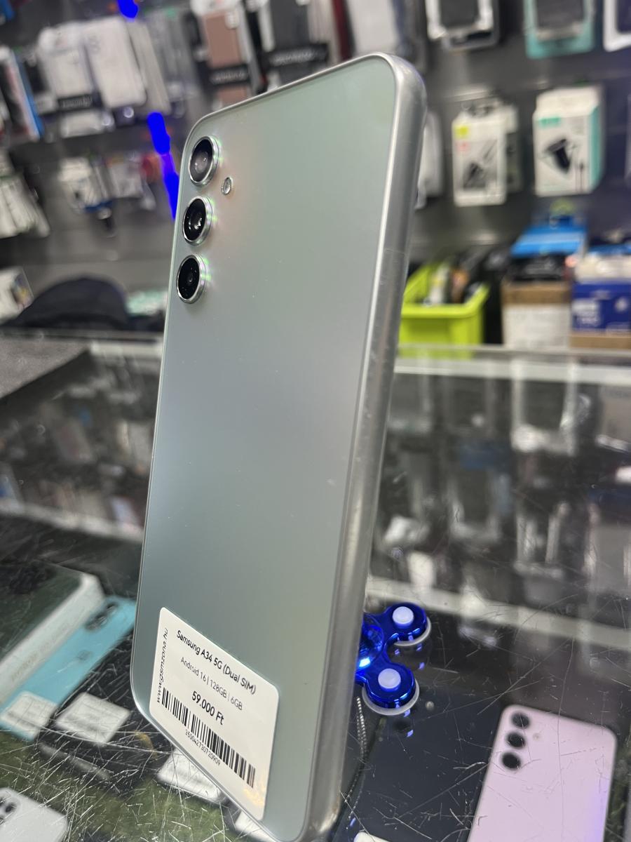 Samsung Galaxy A34 5G 128GB 6GB RAM Dual (A346B) Mobiltelefon, Zöldes Ezüst, Használt