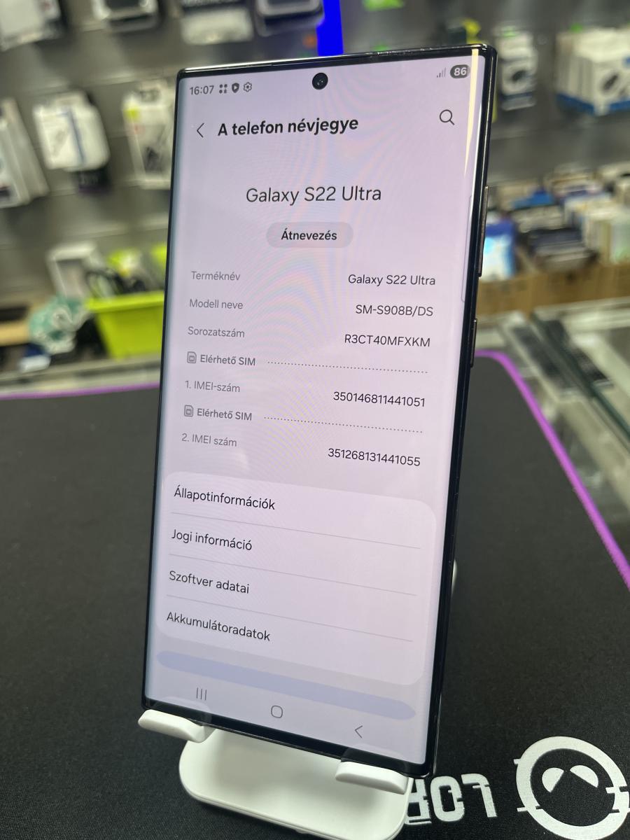 Samsung Galaxy S22 Ultra 5G 512GB/12GB RAM SM-S908B/DS Fekete, Haszn&aacute;lt mobiltelefon