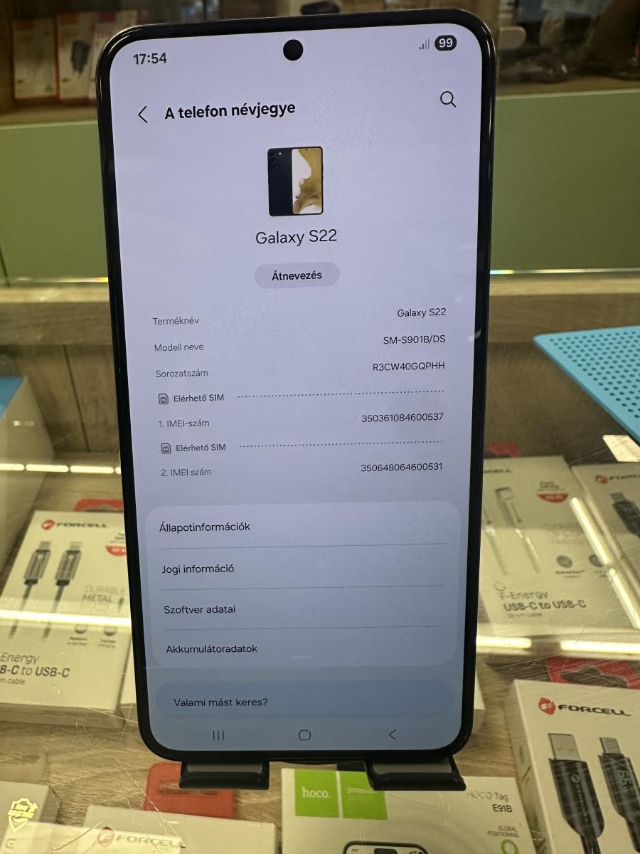 Samsung Galaxy S22  5G 128GB 8GB RAM SM-S901 FEKETE DUAL SIM MOBILTELEFON, HASZN&Aacute;LT