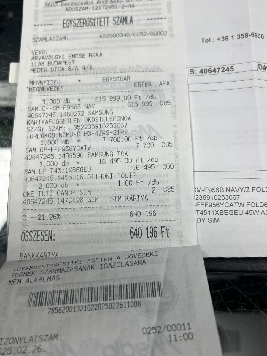 Samsung Galaxy Z Fold6 NAVY 256GB Mobiltelefon, Használt 