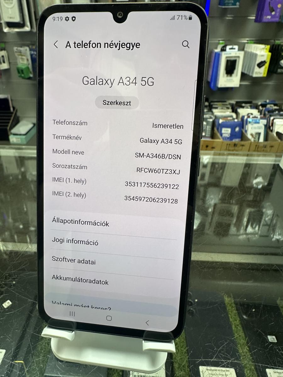 Samsung Galaxy A34 5G 128GB 6GB RAM Dual (A346B) Mobiltelefon, Graphite-fekete