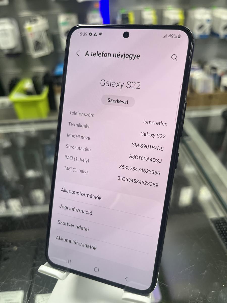 Samsung Galaxy S22  5G 128GB 8GB RAM SM-S901 FEKETE DUAL SIM MOBILTELEFON, HASZNÁLT