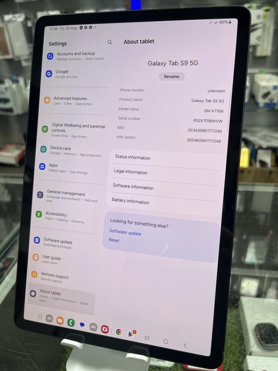 Samsung Galaxy Tab S9 11" Wifi+5G/LTE (SIM kártyás) 128/8GB Táblagép+ S Pen(SM-X716), HASZNÁLT 