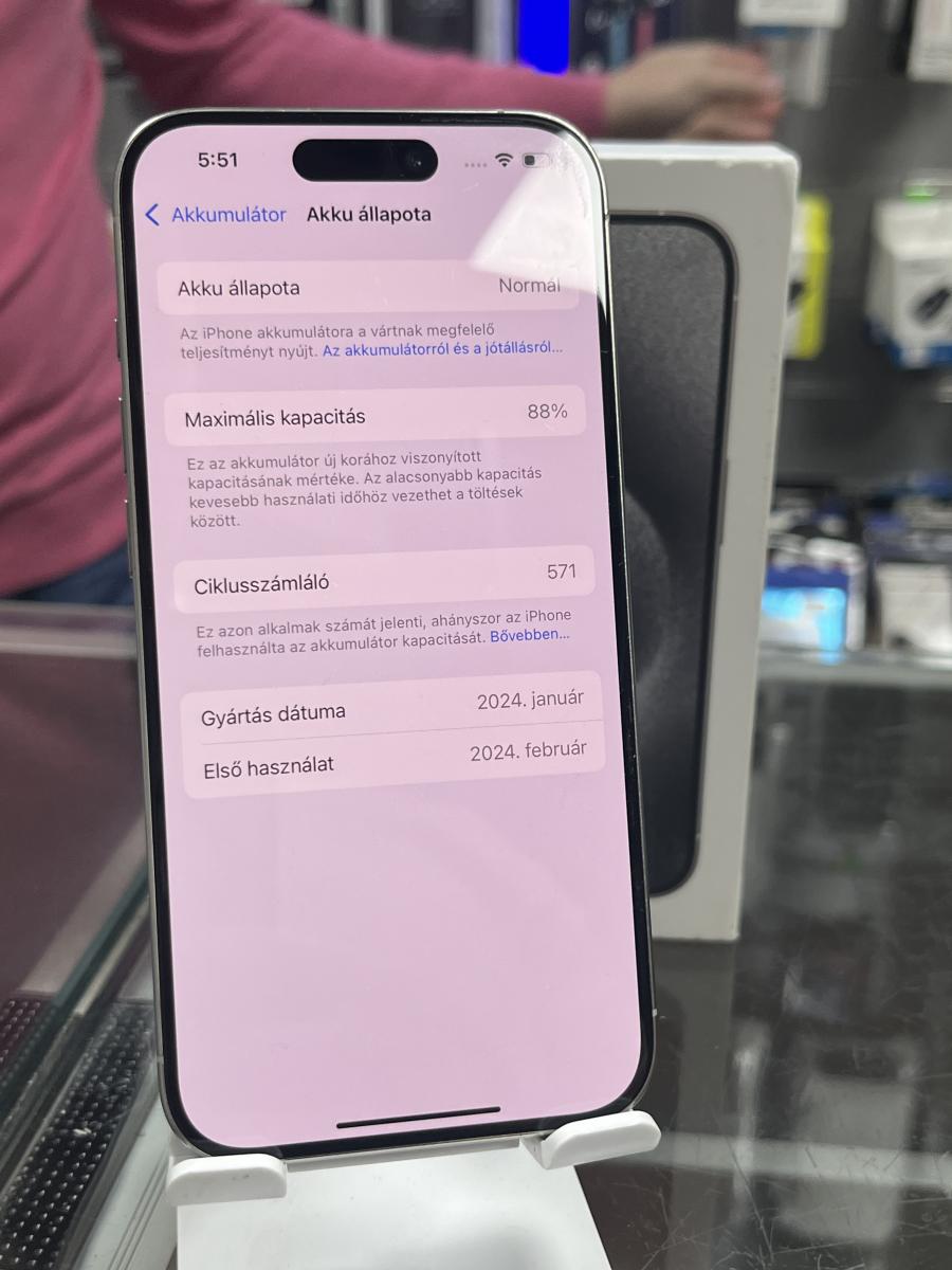 iPhone 15 PRO 128GB 5G Fehér Mobiltelefon 