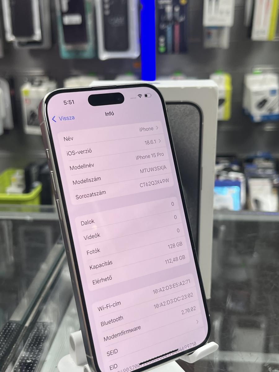 iPhone 15 PRO 128GB 5G Fehér Mobiltelefon 