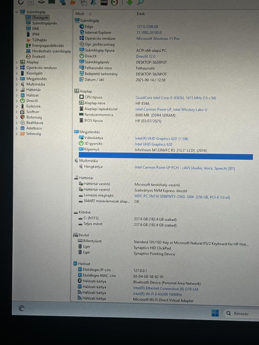 HP Elitebook 830 G6 ( 4WE10AV )13.3" FullHD i5-8365U 8G/256GB SSD, Win11Pro , Magyar Bill