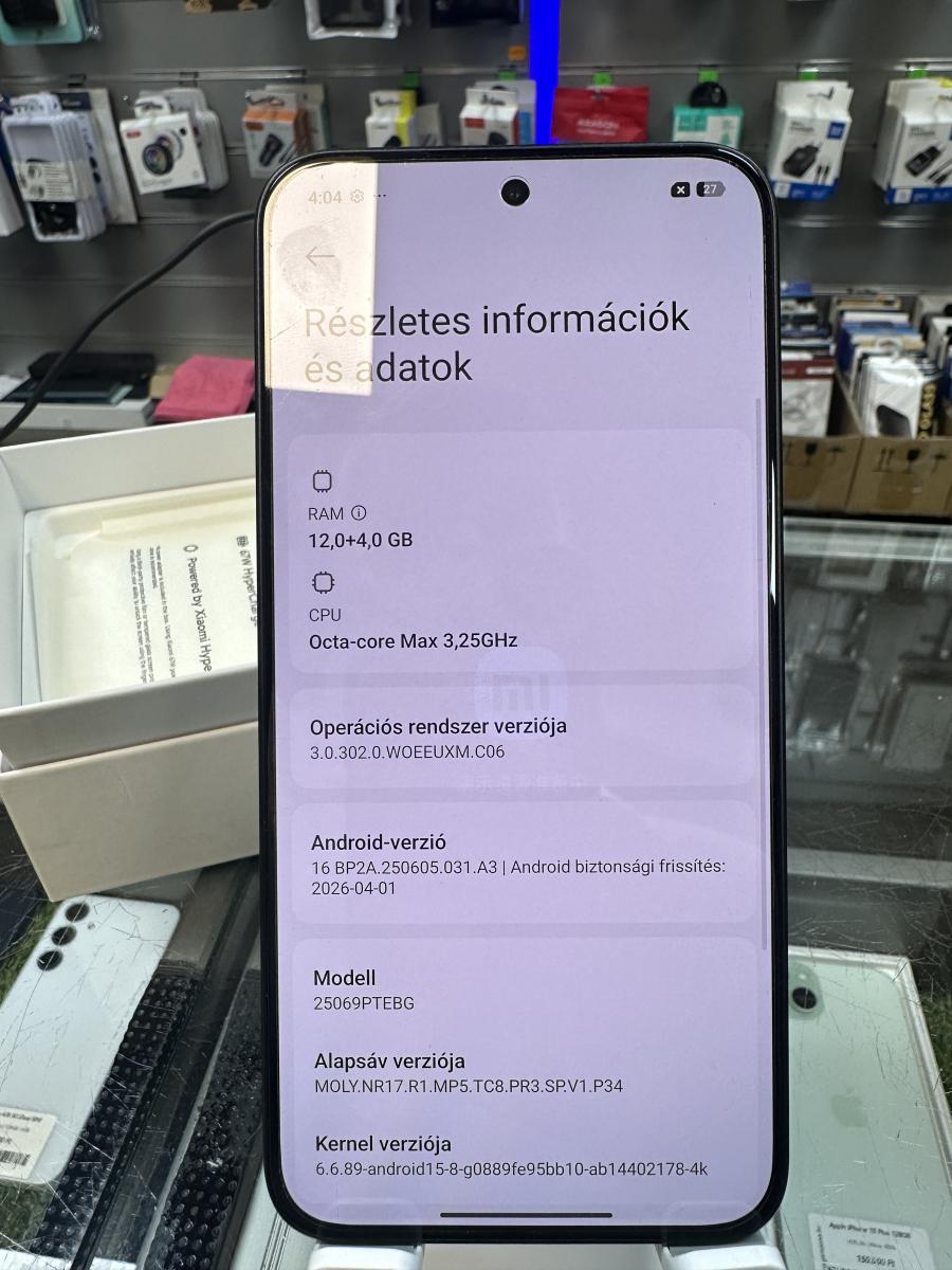 Xiaomi 15T 256GB 12GB RAM Fekete 25069PTEBG, haszn&aacute;lt mobiltelefon