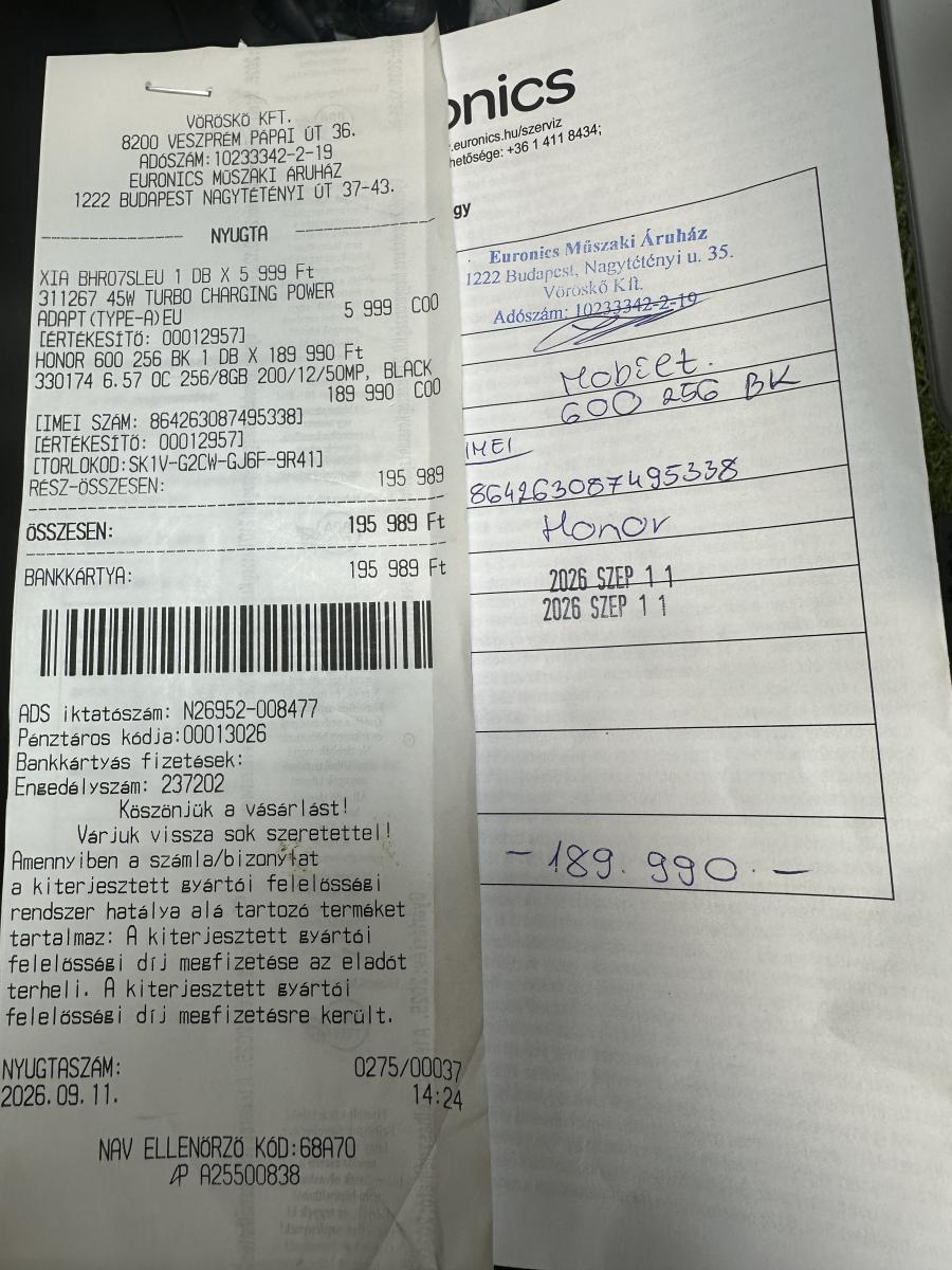 Huawei Honor 600 8GB/256GB DUAL SIM fekete, vkj-nx9