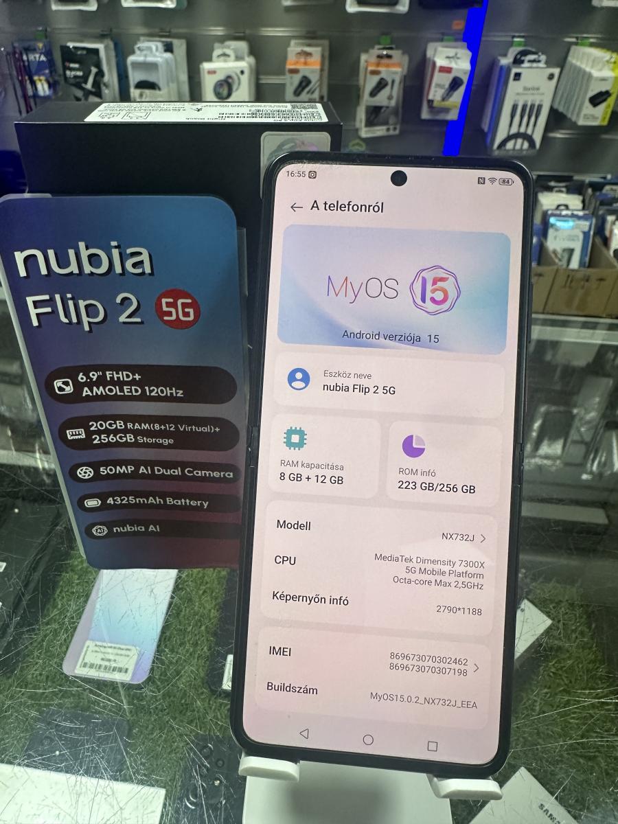 ZTE NUBIA Flip 2 5G 8GB/256GB fekete mobiltelefon, NX732J
