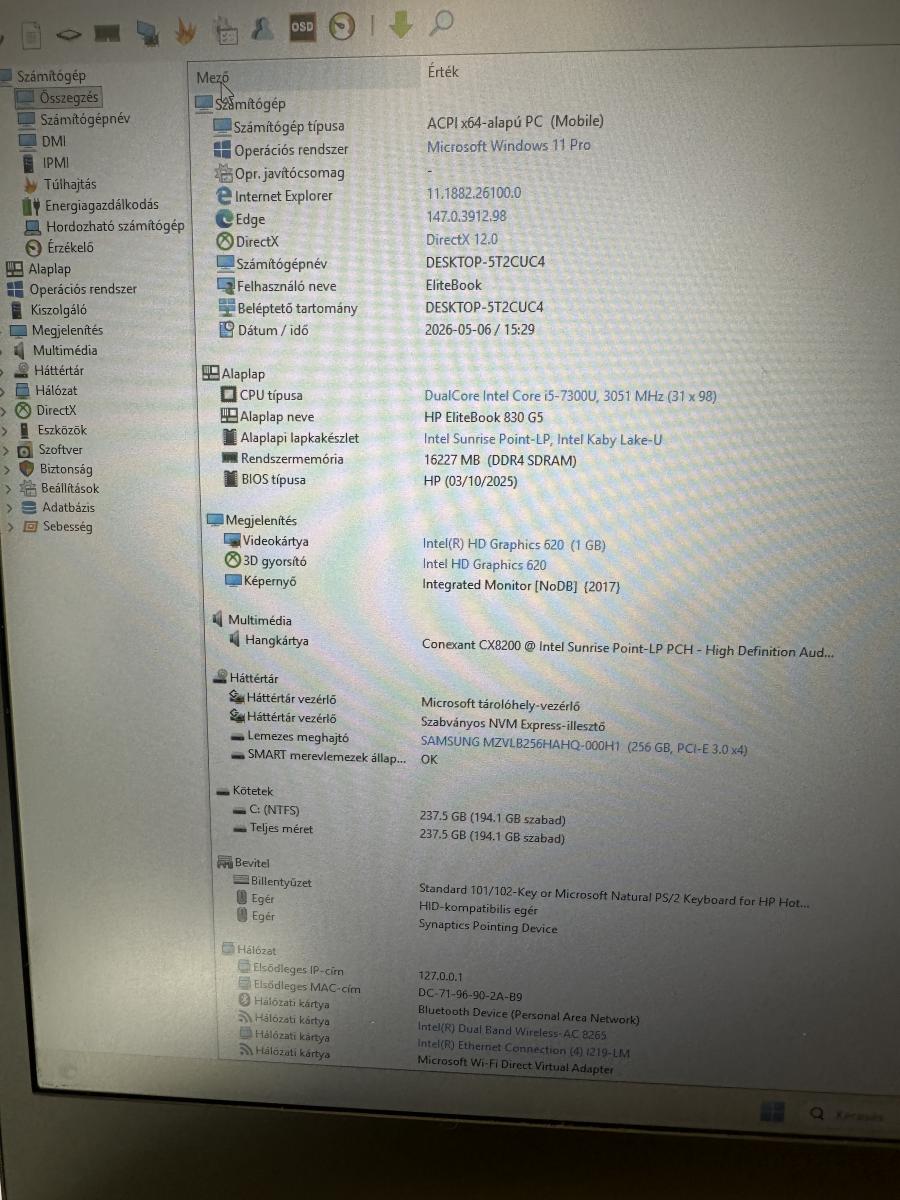 HP Elitebook 830 G5 13.2" FullHD i5-7300U 16G/240GB SSD, Win11Pro