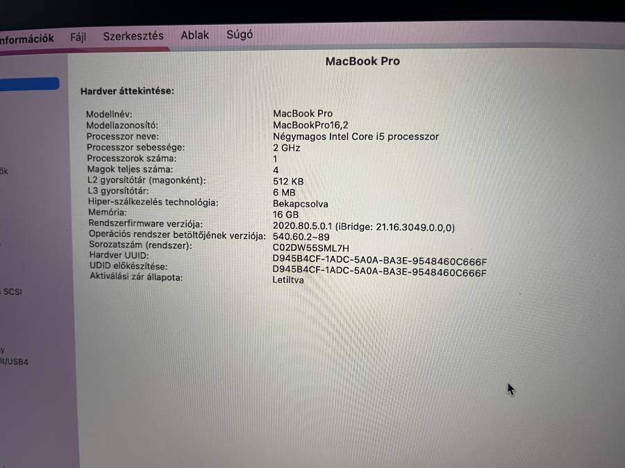 Apple MacBook Pro 13" Retina Touchbar 2020 Intel i5-1038NG7 2.00GHz 16GB (2x8GB ) / 500G SSD