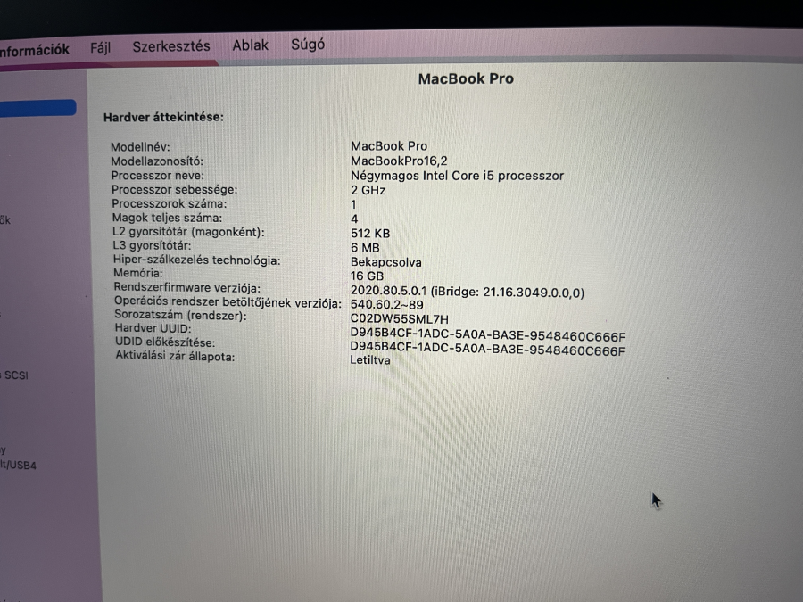 Apple MacBook Pro 13" Retina Touchbar 2020 Intel i5-1038NG7 2.00GHz 16GB (2x8GB ) / 500G SSD