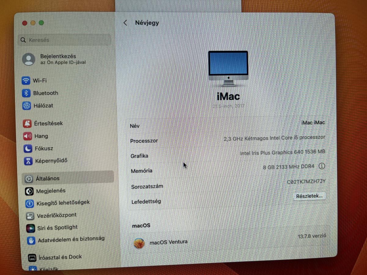 Apple iMac 18,1 21.5" (2017) ( A1418 ) Core i5-7360U 2.3Hz 8GBGB/ 256GB SSD , FELÚJITOTT