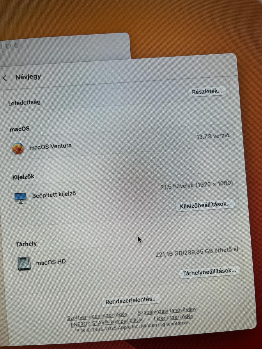 Apple iMac 18,1 21.5" (2017) ( A1418 ) Core i5-7360U 2.3Hz 8GBGB/ 256GB SSD , FELÚJITOTT