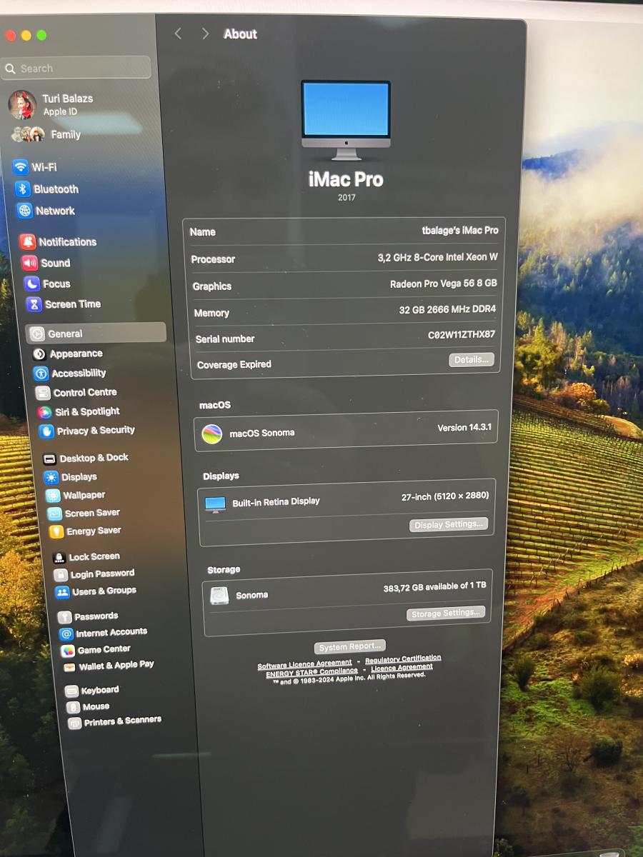 Apple iMac Pro1,127" 5K 2017 Intel Xeon W 3.2Ghz 8 Core 32GB RAM/ 1TB SSD  Radeon Pro Vega 56 8GB, Haszn&aacute;lt