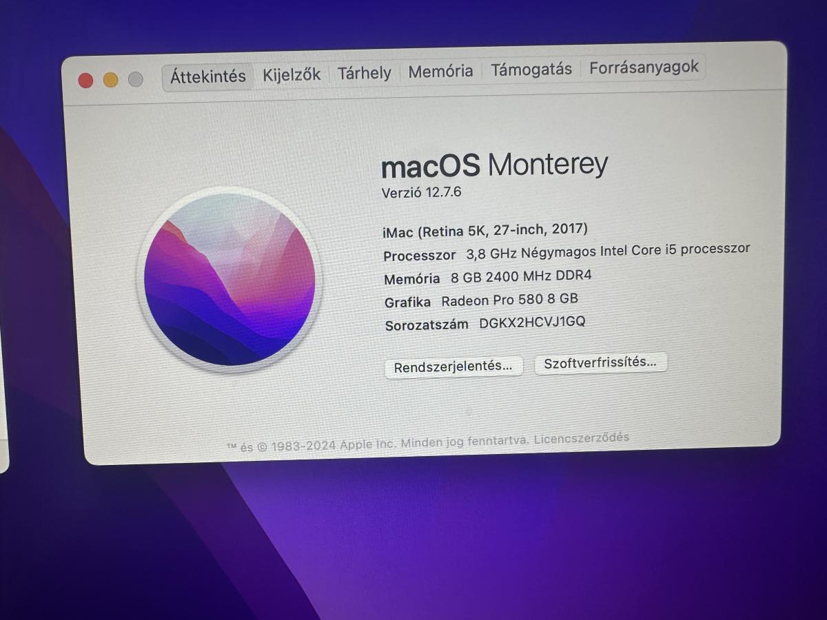 Apple iMac 27" RETINA 5K 2017 ( A1419) Core i5 -3.8Ghz 7600K 3.7 8GB RAM/ 500GB SSD  RADEON PRO 580/8G