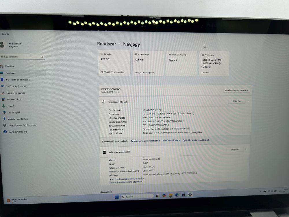 DELL Latitude 5310 2in1 13.3" FHD 2az1-ben érintőképernyős laptop ,Intel I5-10310U 1.70 GHZ 16GB/512GB NVME SSD, Win11 Pro , Silver 