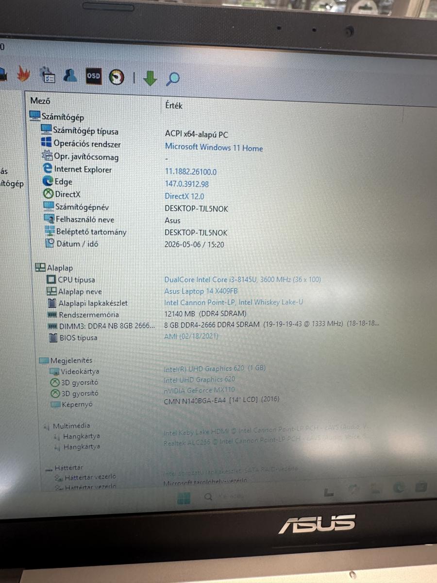 ASUS X409FB-BV018T 14" FHD i3-8145U 12GB 500GB SSD+1TB HDD , Win11 fel&uacute;jitott notebook